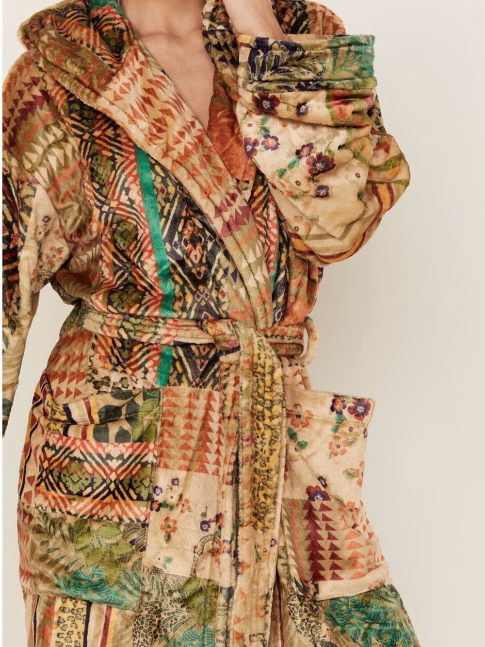 Johnny Was Fria Patchwork Velvet Cozy Robe - Picture 3 of 7